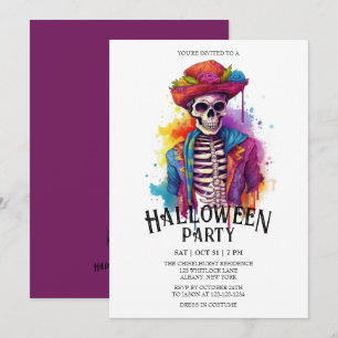 Jaunty Skeleton Vibranon Watercolor Halloween-Part Einladung