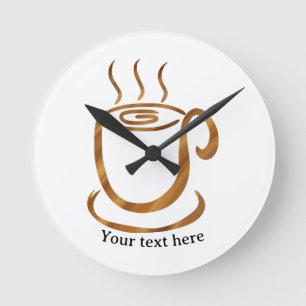 Java Dampf-Tasse   Hölzerne geschwungene Kaffee- u Runde Wanduhr