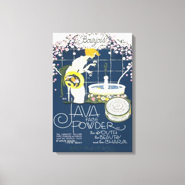 Java Face Powder Vintag Kosmetik Badezimmer Ad Leinwanddruck (Vorderseite)