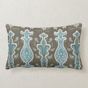 Java Ikat Print Lumbar Pillow, Brown & Turquoise Lendenkissen
