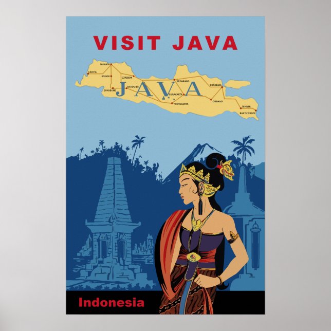 Java, Indonésie affiche voyage (Devant)