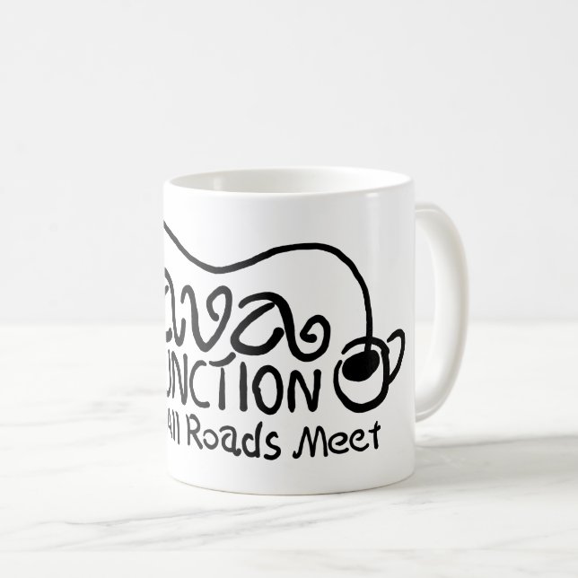 Java Junction mit Coffee Black Text Kaffeetasse (VorderseiteRechts)