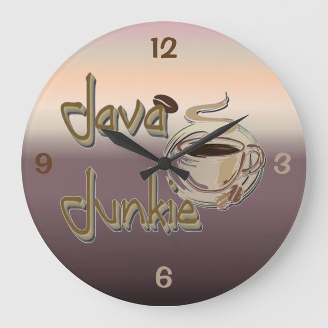 Java Junkie Coffee Lovers Wall Clock Große Wanduhr (Vorderseite)