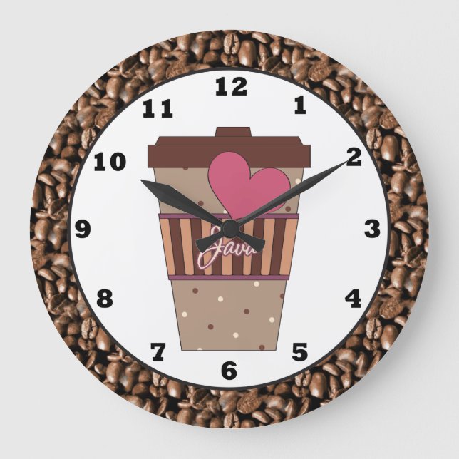 Java-Kaffeetasse Küchenwache Große Wanduhr (Vorderseite)