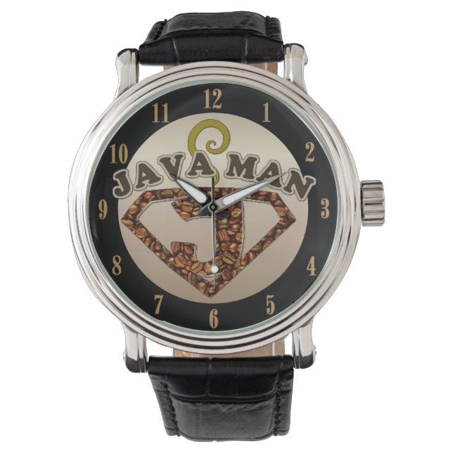 Java Man Coffee Spaß Wrist Watch Armbanduhr (Vorderseite)