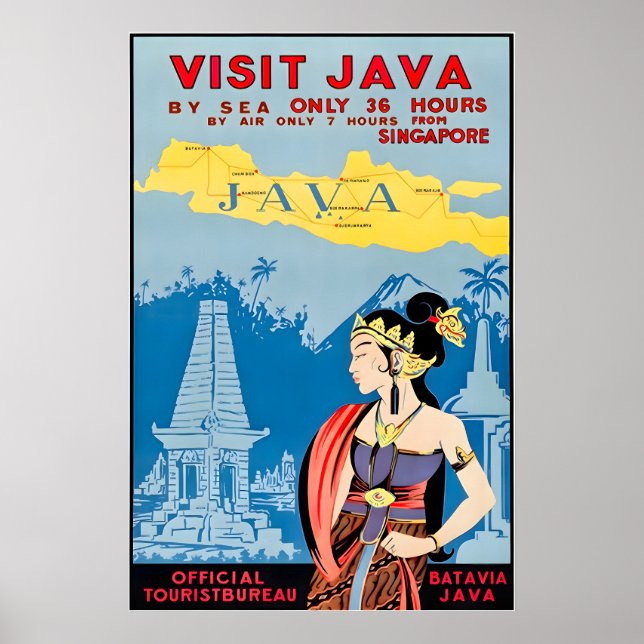 Java Reiseplakat Indonesien Kunst Tourismus Druck Poster (Vorne)