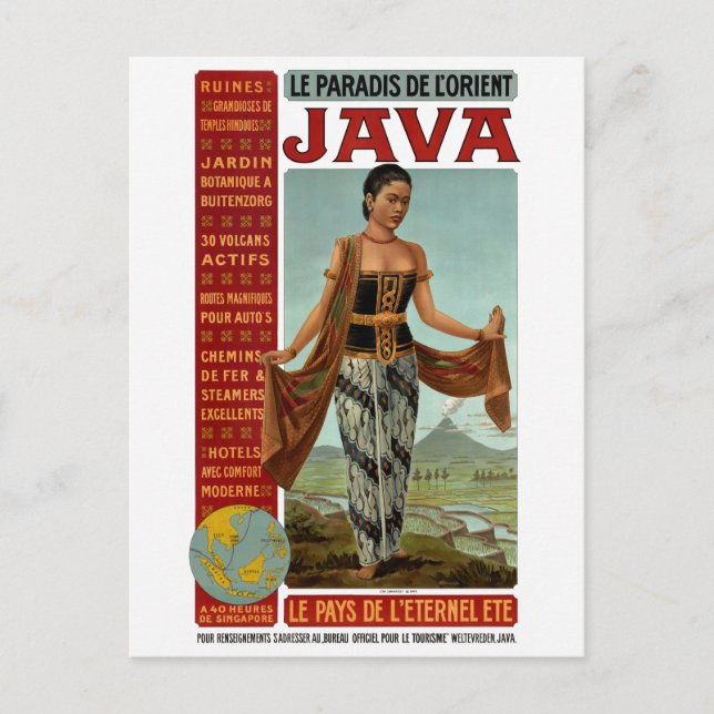 Java Vintage Reiseposter Restauriert Postkarte (Vorderseite)
