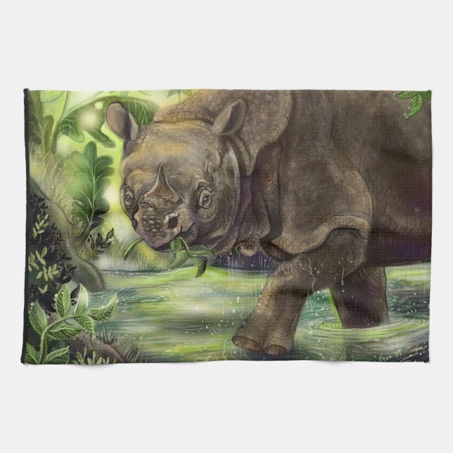 Javan Rhino Art Geschirrtuch (Horizontal)