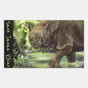 Javan Rhino Gefährdete Tierart Rechteckiger Aufkleber