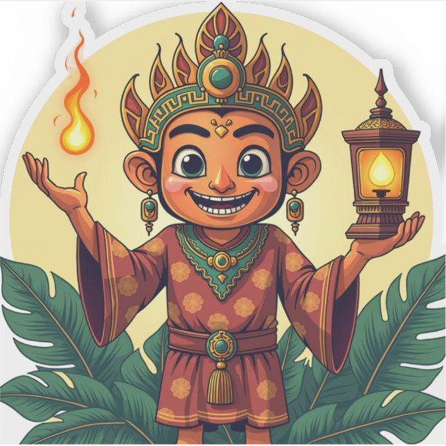 Javanese Puppet Sticker with Glowing Lantern (Vorderseite)