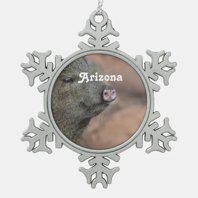 Javelina Schneeflocken Zinn-Ornament (Vorderseite)