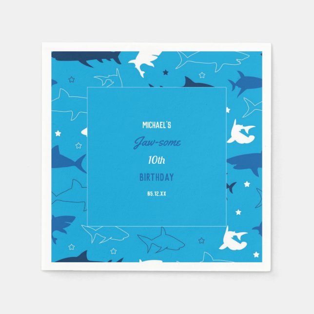 Jaw-some Shark Birthday Party Napkin Serviette (Vorderseite)