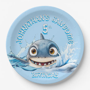 Jawsome Shark Plate   Blue Ocean Party Pappteller