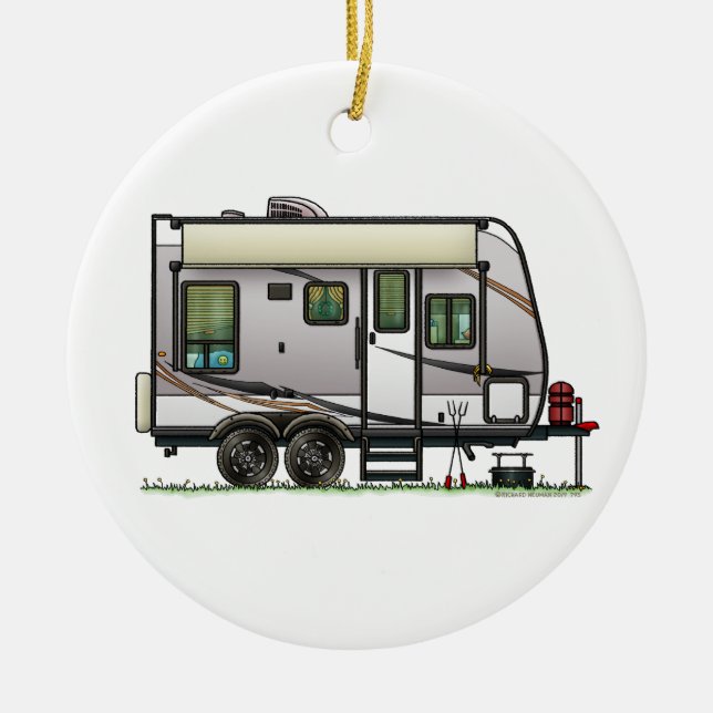 Jayco Trailer RV Happy Camper Keramik Ornament (Vorne)