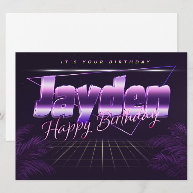 Jayden Name Vorname lila retro Karte Geburtstag (Vorne/Hinten)