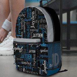 Jayden personalisierter Name Blau Grau schwarz Bedruckter Rucksack