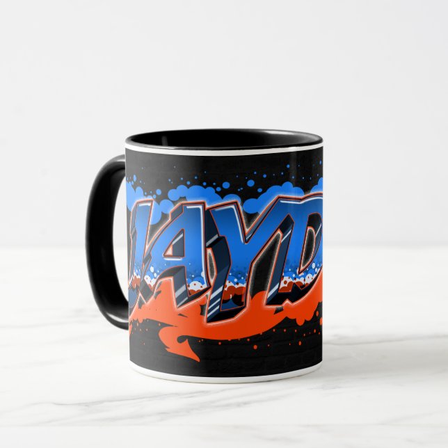 Jayden prénom Graffiti blue tasse orange (Devant gauche)