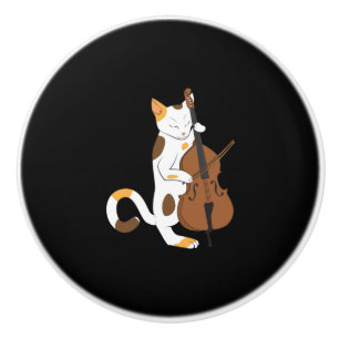 Jazkatze spielt aufrechten Baß - Musikergeschenk Keramikknauf