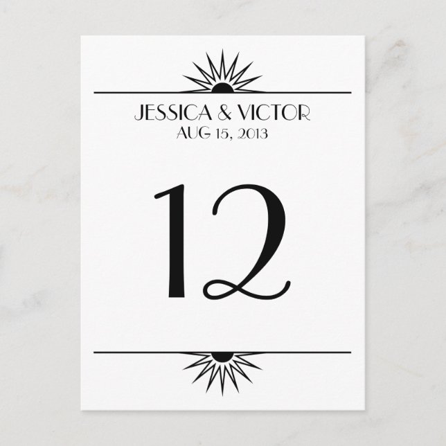 Jazz Age Black Sunburgh Tischnummer Card (Vorderseite)