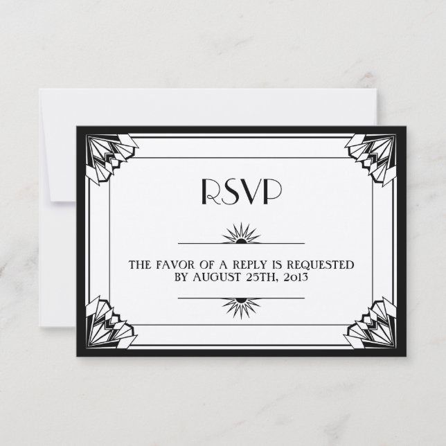 Jazz age noir Art Déco RSVP réponse mariage (Devant)