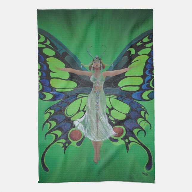 Jazz Age Showgirl Flapper Weekend Butterfly Wings Geschirrtuch (Vertikal)