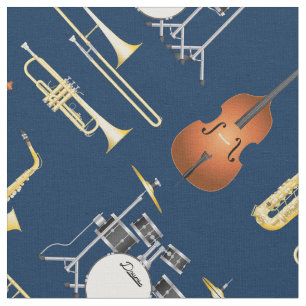 Jazz Band Instrumente Musiker Dekor Blue Stoff