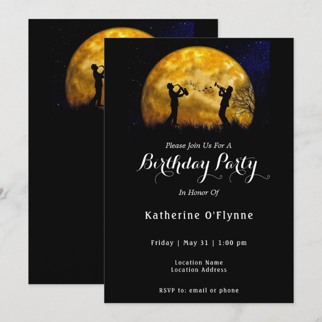 Jazz Band Moon Birthday Einladung (Vorne/Hinten)