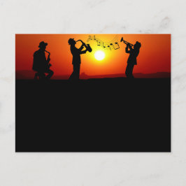 Jazz Band Silhouette Orange Sunset Postkarte
