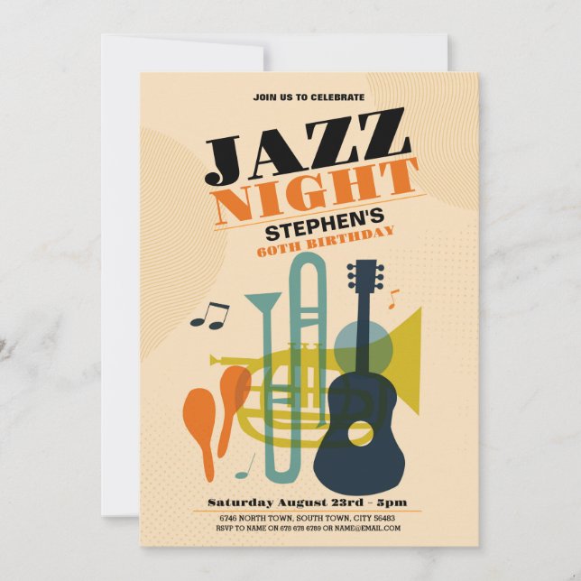 Jazz Birthday Music Mens Women's Einladung (Vorderseite)