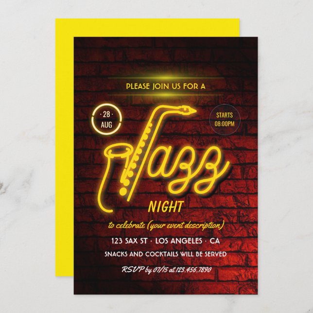 Jazz Blues Invitation à la fête à thème (Devant / Derrière)