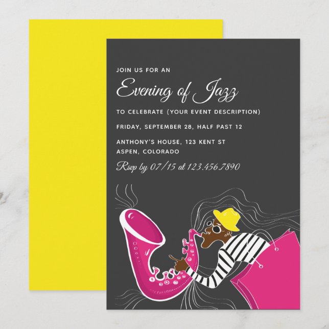 Jazz Blues Themed Party Einladung (Vorne/Hinten)