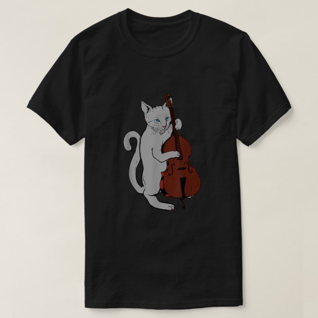 Jazz Cat Playing Upright Bass Shirt Cool Musician3 (Design vorne)