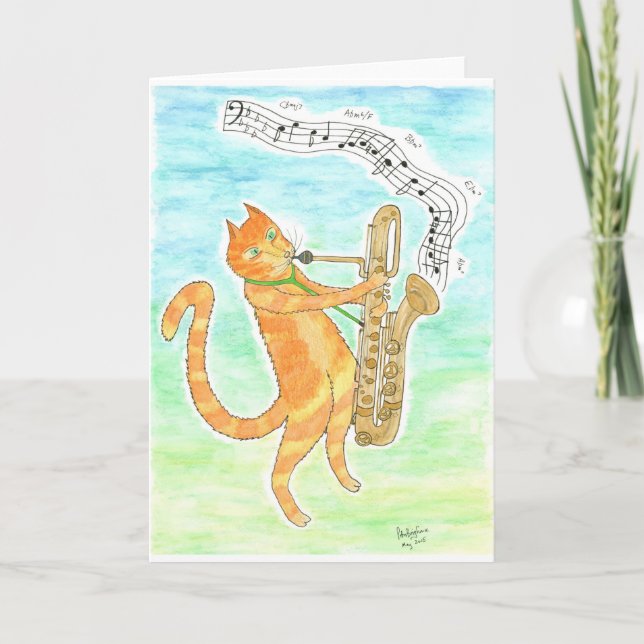Jazz Cat Saxophon MungoGerry Mulligan Tribute Karte (Vorderseite)