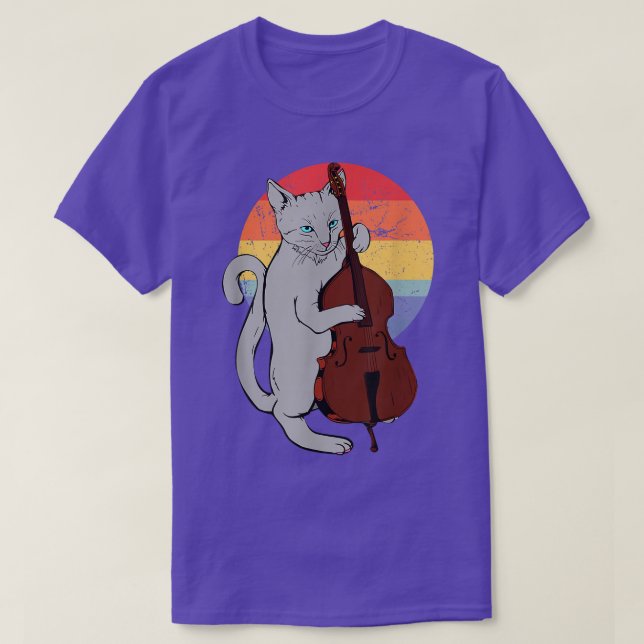 Jazz Cat Upright Bass Classic Cool Musici T-Shirt (Design vorne)