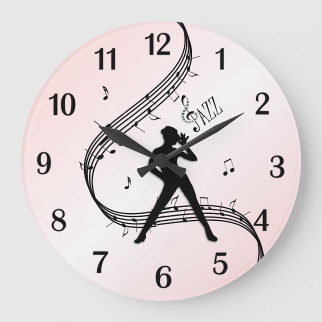 Jazz Dance Pink Black Numbers Large Clock Große Wanduhr (Vorderseite)