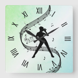 Jazz Dance Roman Numerals Green Quadratische Wanduhr