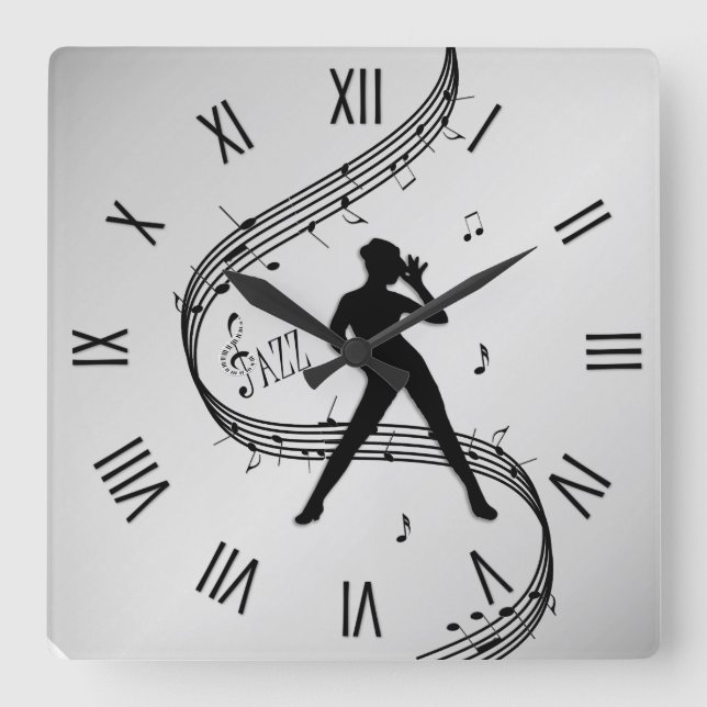 Jazz Dance Roman Numerals Silver Quadratische Wanduhr (Vorderseite)