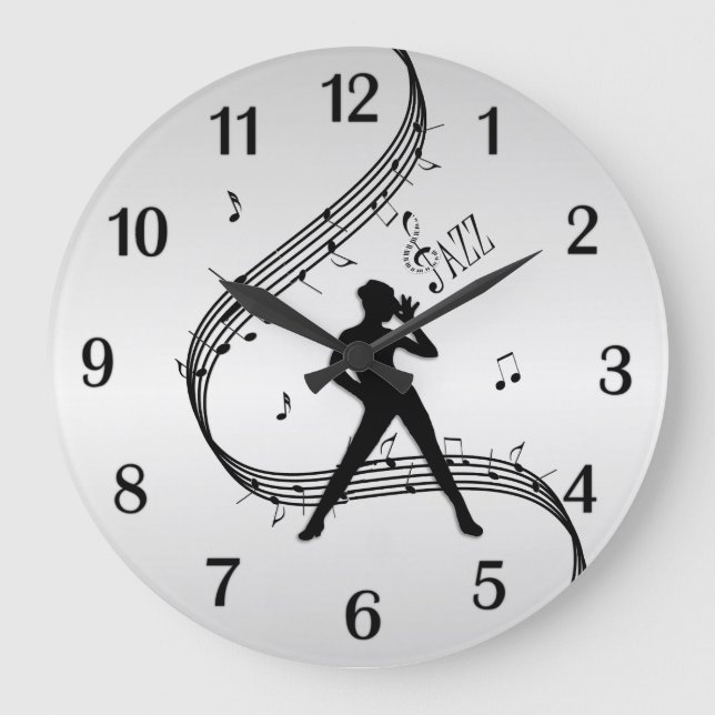 Jazz Dance Silver Black Numbers Große Wanduhr (Vorderseite)