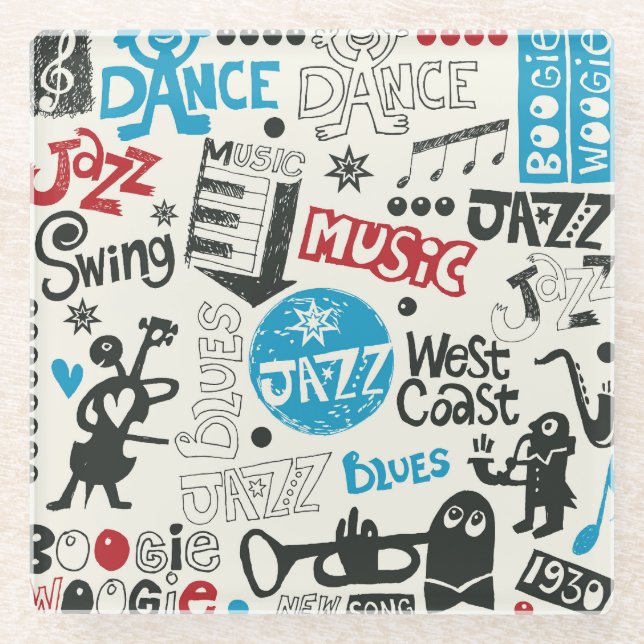 Jazz Doodle: Eclectic Music Mix Glasuntersetzer (Vorderseite)
