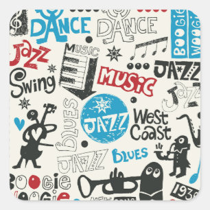 Jazz Doodle: Eclectic Music Mix Quadratischer Aufkleber