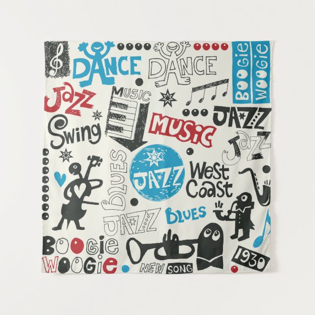 Jazz Doodle: Eclectic Music Mix Wandteppich (Vorderseite)