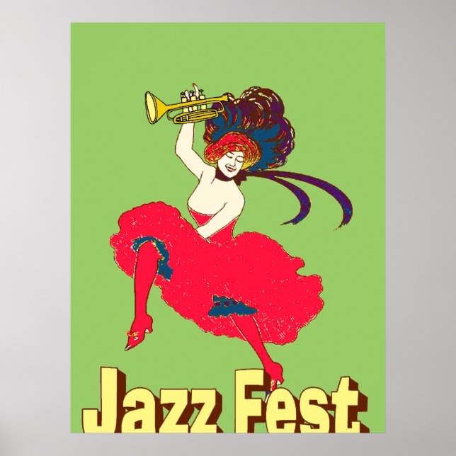 Jazz Fest Lady mit Horn Poster (Vorne)