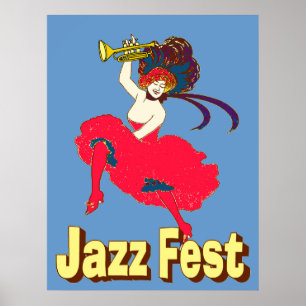 Jazz Fest Lady mit Horn Poster