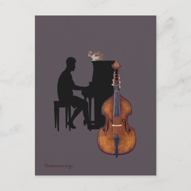 Jazz-Konzert mit Piano, Doppel-Bass und Katze Postkarte (Vorderseite)