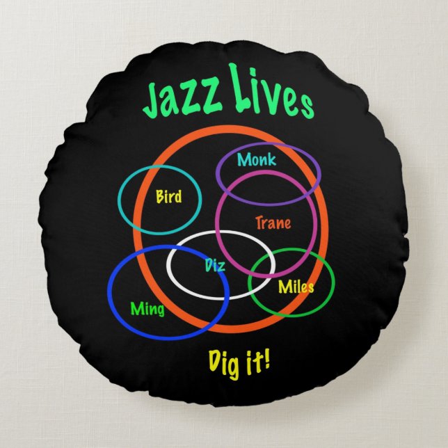 Jazz lebt rund gewirbeltes Kissen (Vorderseite)