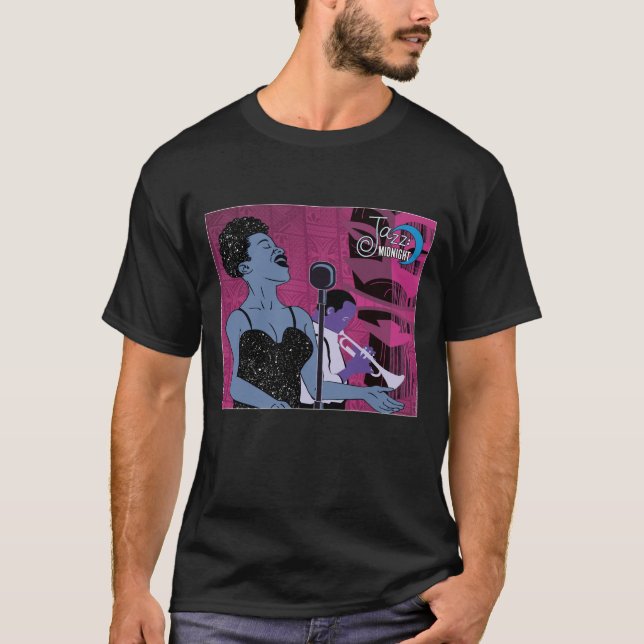 Jazz Midnight Singer Image Black T - Shirt (Vorderseite)