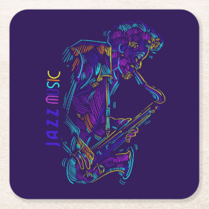 Jazz Music Abstrakt Neon Zeichne Rechteckiger Pappuntersetzer