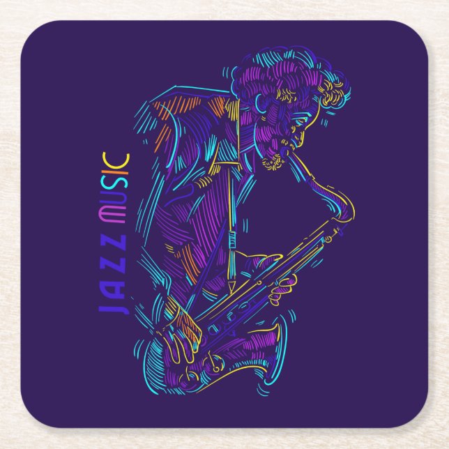 Jazz Music Abstrakt Neon Zeichne Rechteckiger Pappuntersetzer (Vorderseite)