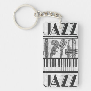 Jazz Music Instruments Schwarz-Weiß-Schlüsselanh Schlüsselanhänger