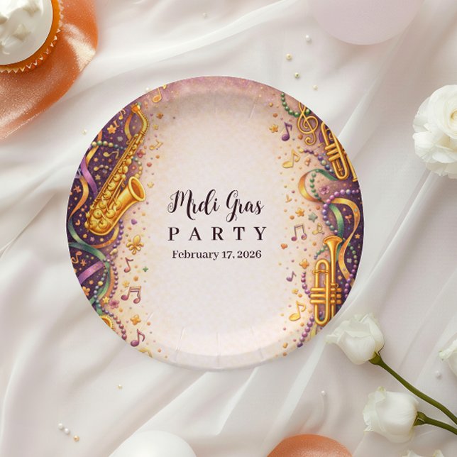 Jazz Music Mardi Gras Masquerade Pappteller (Von Creator hochgeladen)